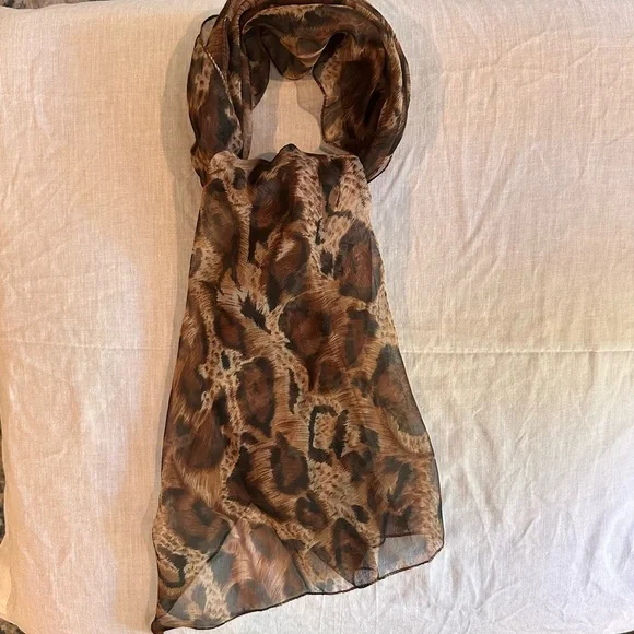 Leopard Print Sheer Scarf 52x20 – Lightweight Animal Print Wrap Accessory - Picture 1 of 5
